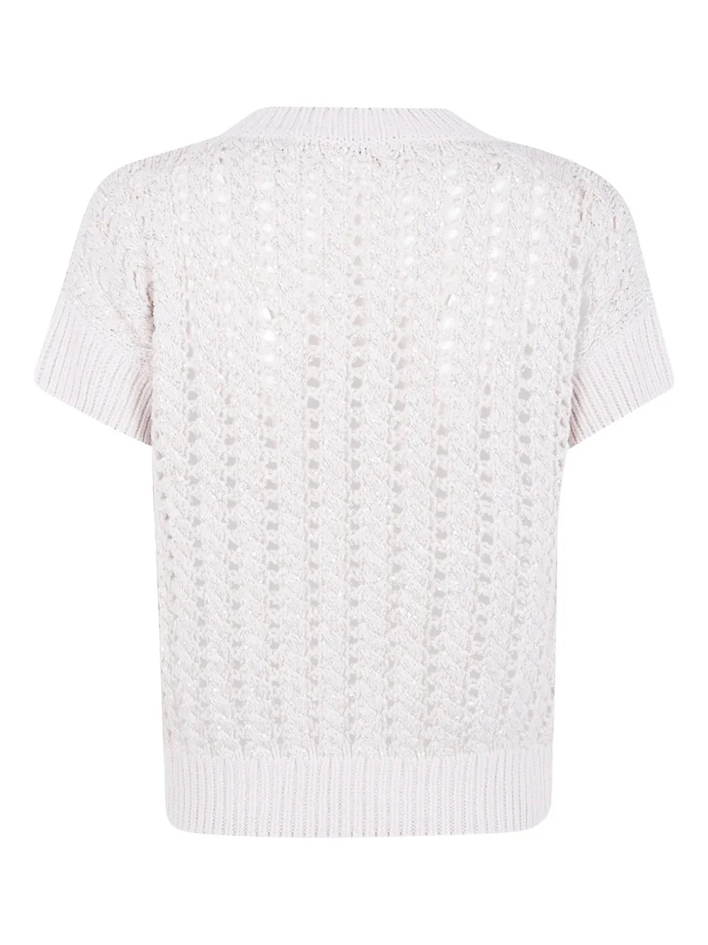 D Exterior Sequin-embellished Open-knit Sweater In White