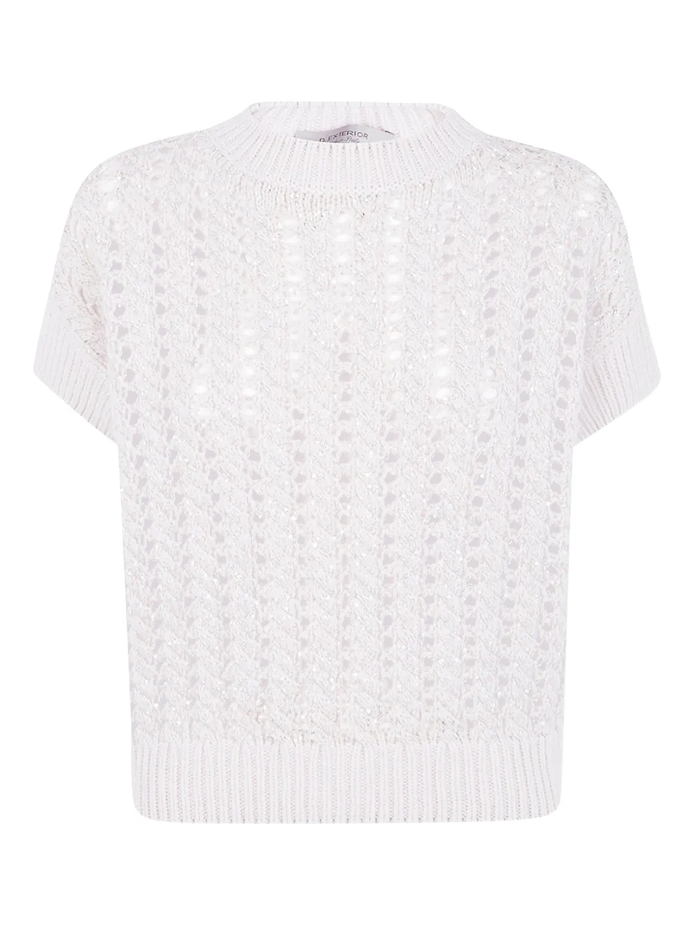 D Exterior Sequin-embellished Open-knit Sweater In White