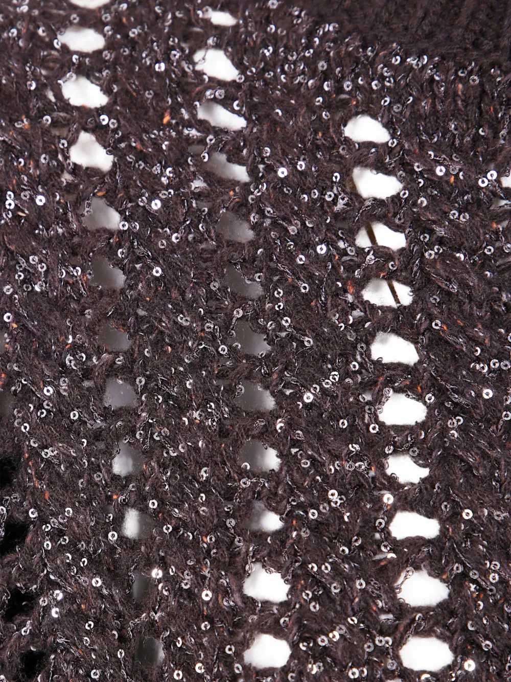 D Exterior Sequin-embellished Open-knit Sweater In Brown