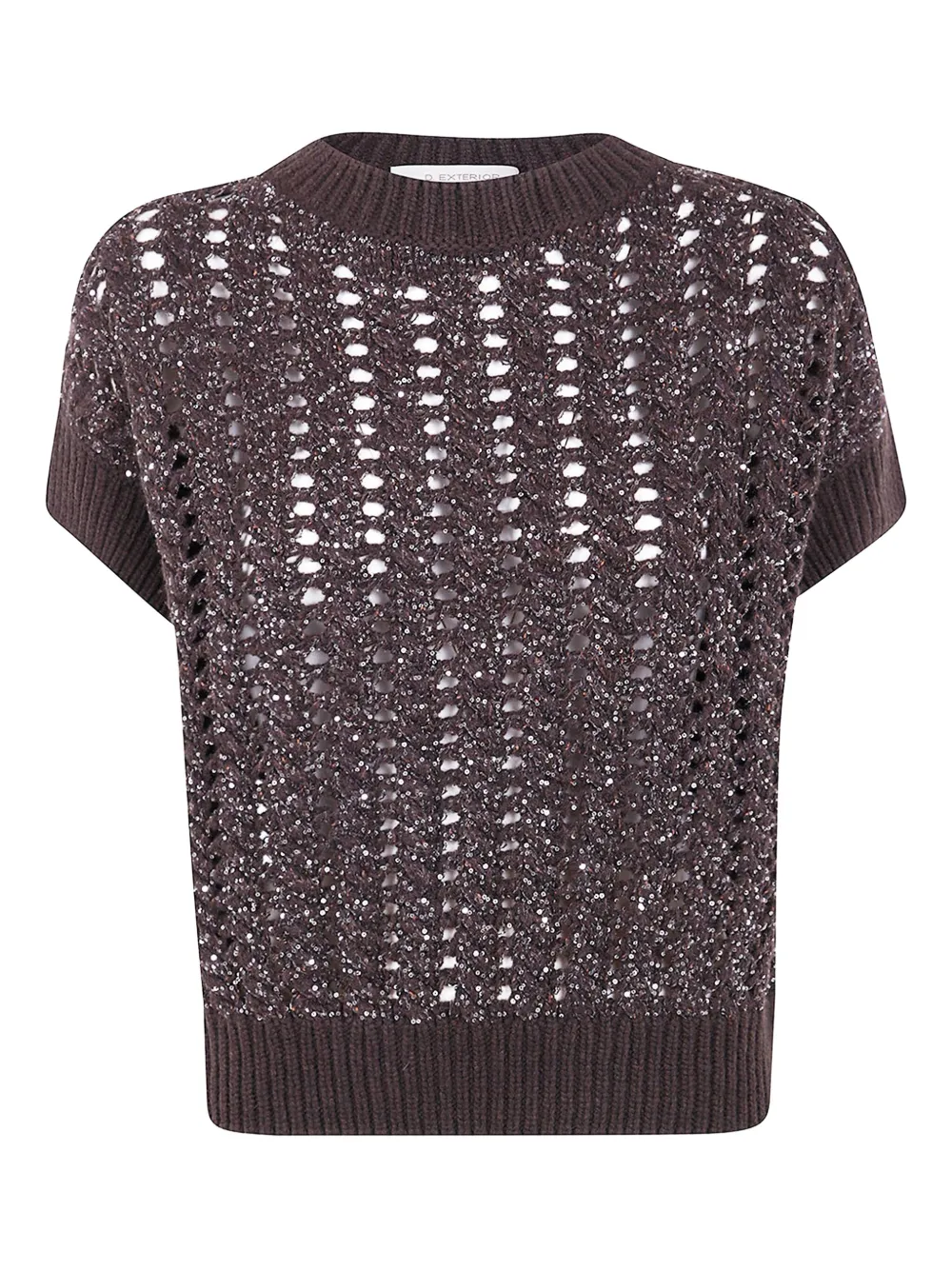 D Exterior Sequin-embellished Open-knit Sweater In Brown
