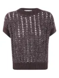D.Exterior sequin-embellished open-knit sweater - Brown