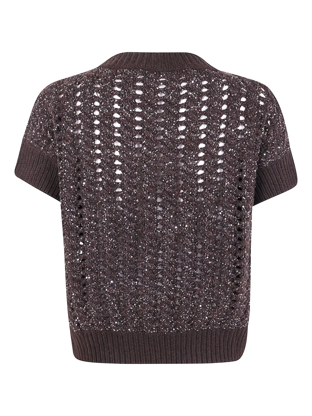 D Exterior Sequin-embellished Open-knit Sweater In Brown