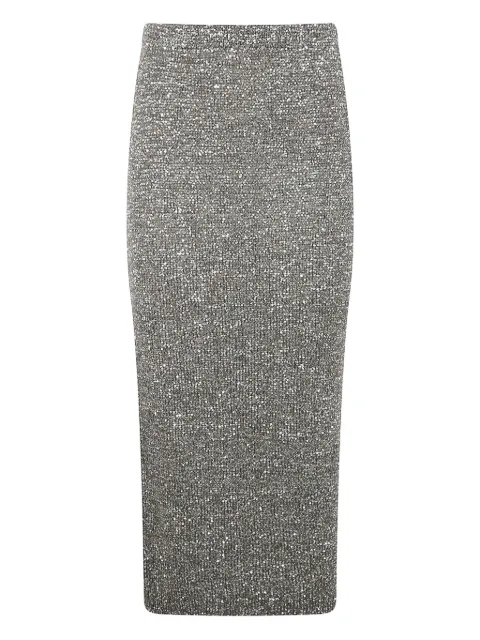D.Exterior sequin-embellished knitted midi skirt