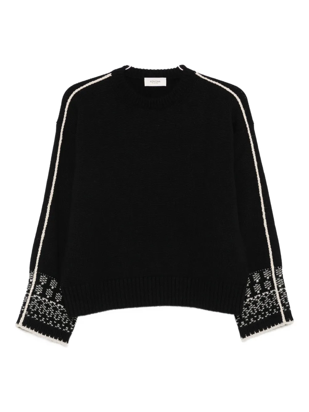 Agnona stripe-detail crew-neck sweater - Nero