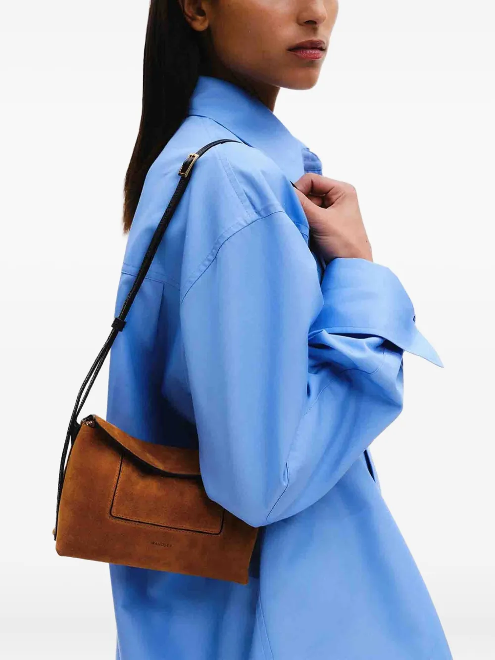 Wandler mini Penelope suede flap shoulder bag Bruin