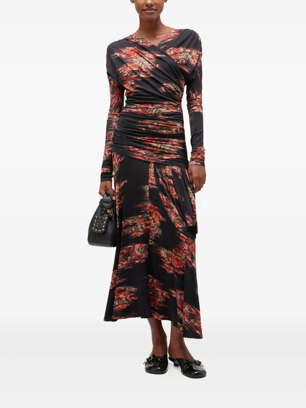 GANNI Midi-jurk met bloemenprint - Zwart