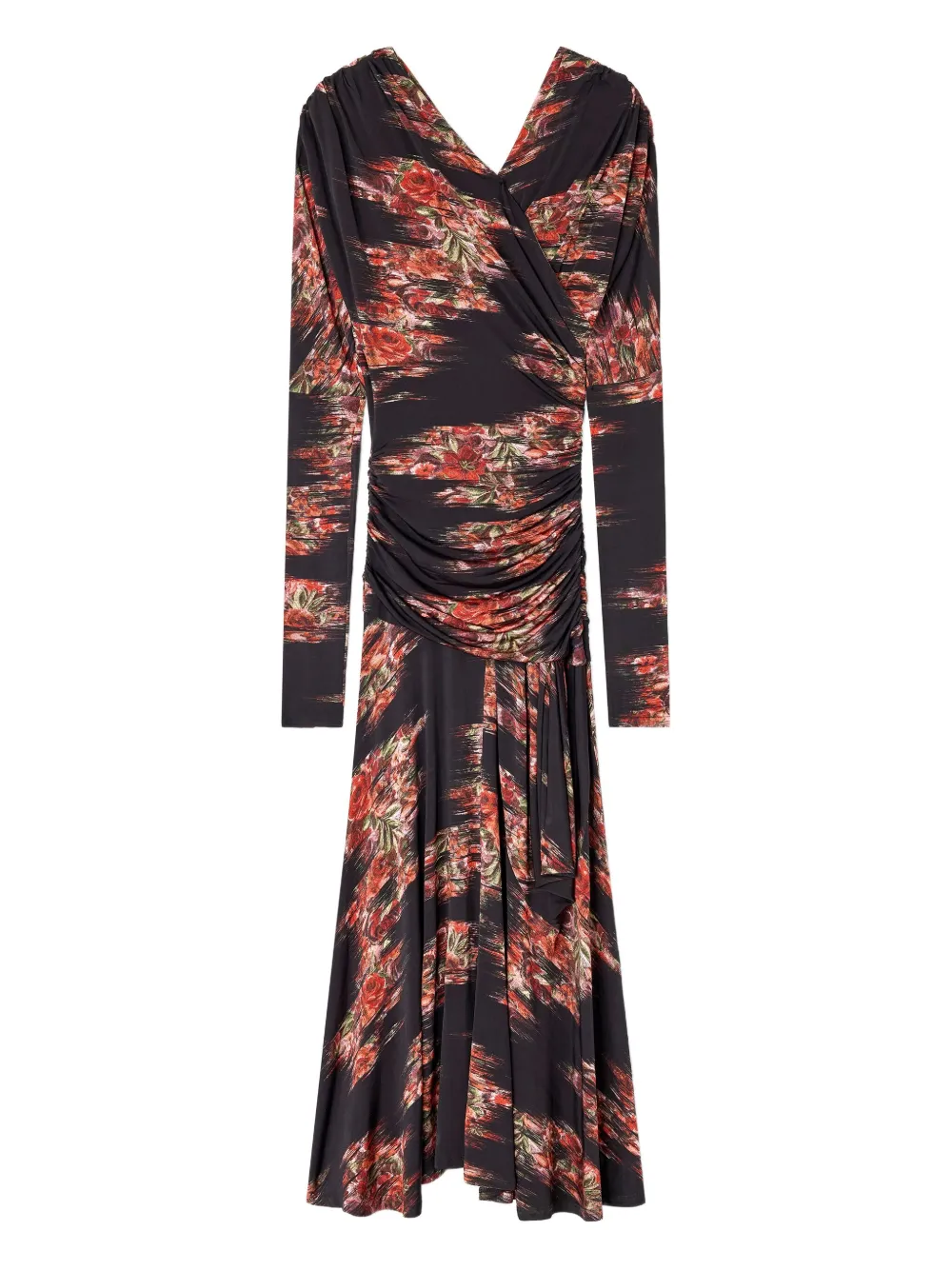 GANNI floral-print ruched midi dress | Black | Image 1