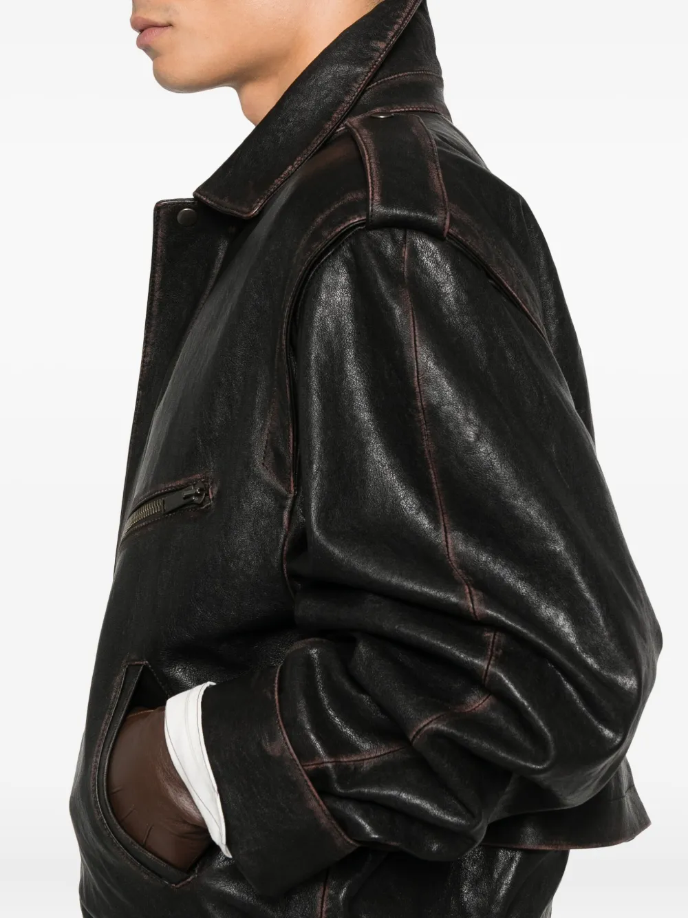 Saint Laurent Leren jack met ritssluiting Bruin