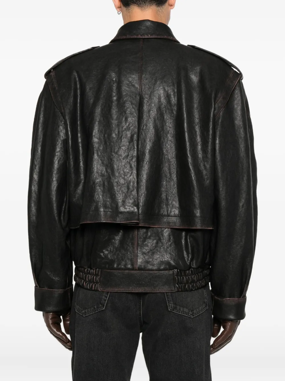 Saint Laurent Leren jack met ritssluiting Bruin