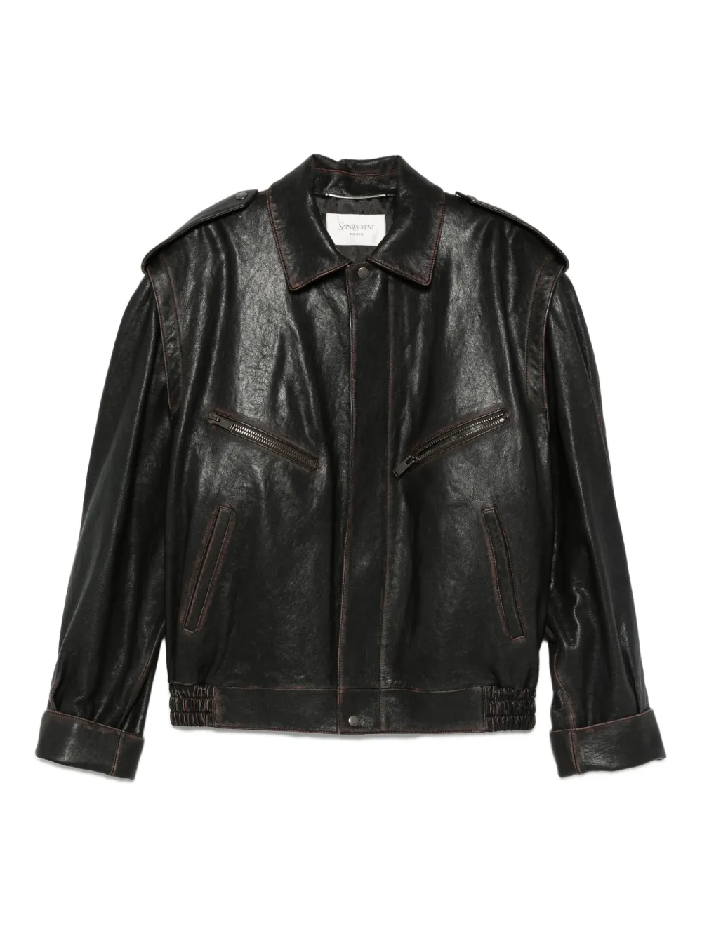 Saint Laurent Leren jack met ritssluiting Bruin