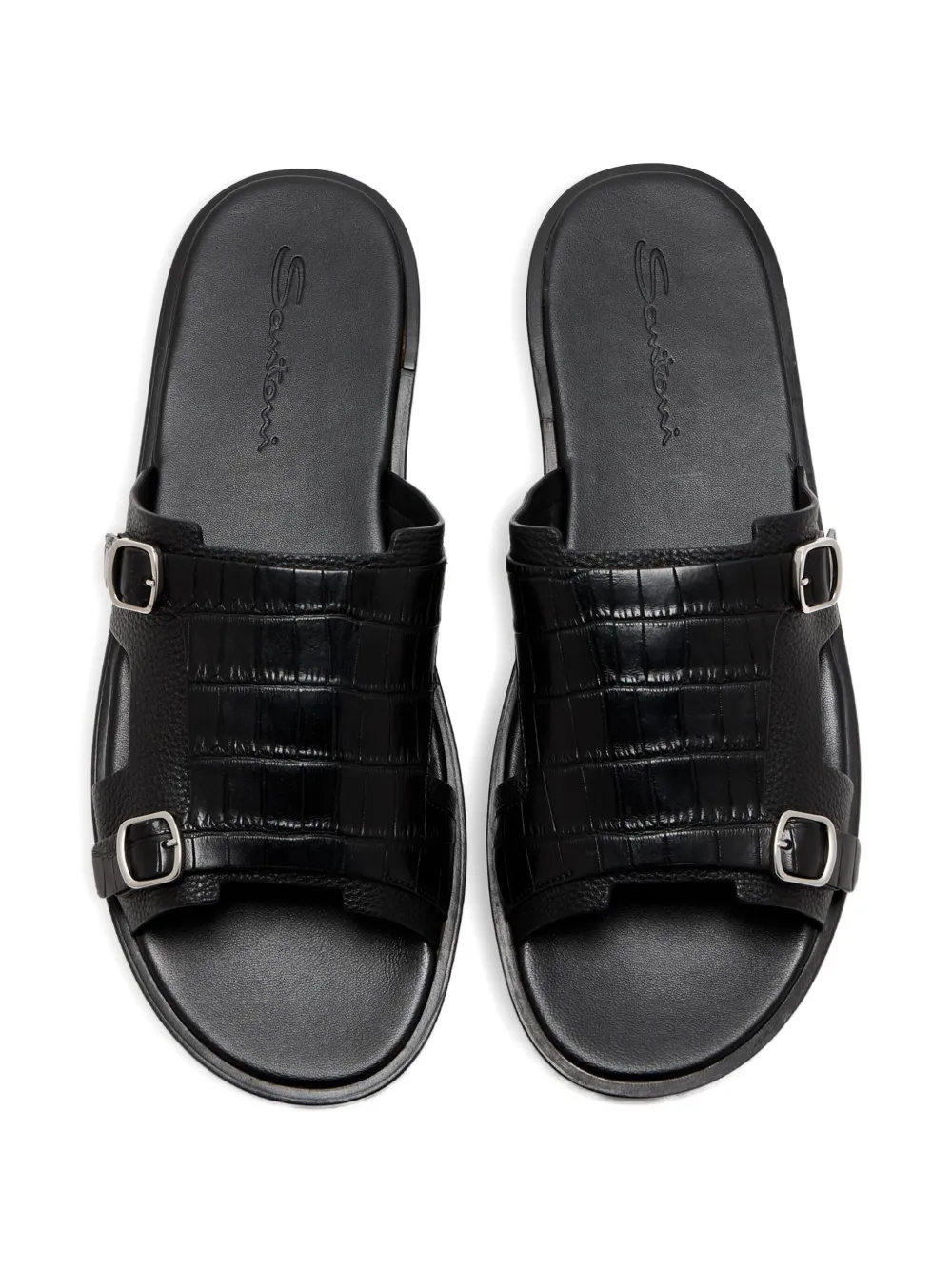 Santoni crocodile-embossed buckle-detail sandals Black