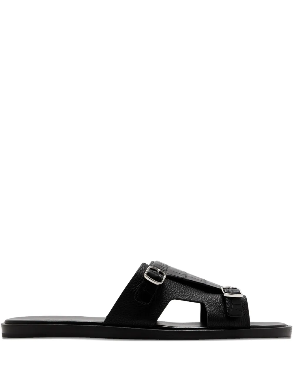 Santoni crocodile-embossed buckle-detail sandals Black