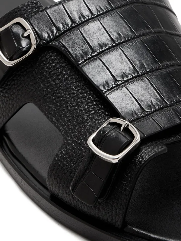 Santoni クロコエンボス サンダル | ブラック | FARFETCH JP