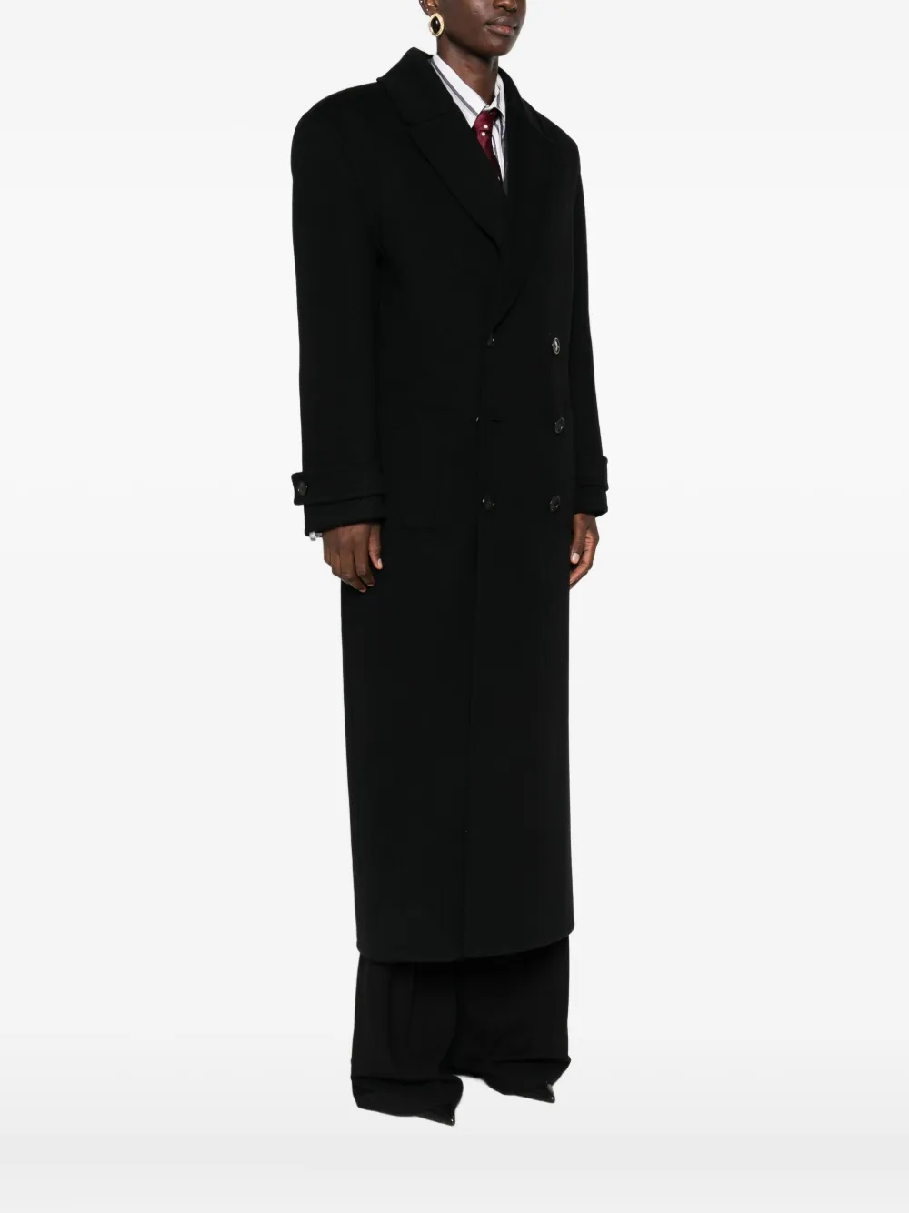 Saint Laurent Wollen jas met dubbele rij knopen Zwart
