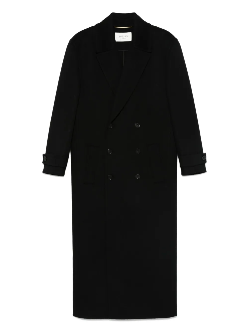 Saint Laurent Wollen jas met dubbele rij knopen Zwart