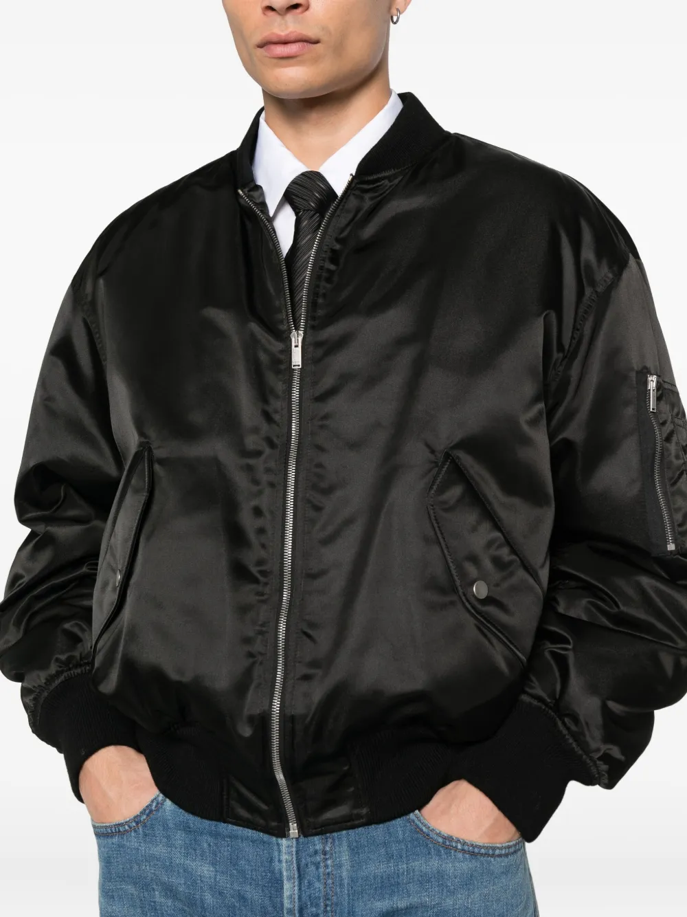 Saint Laurent Bomberjack met knoopsluiting Zwart