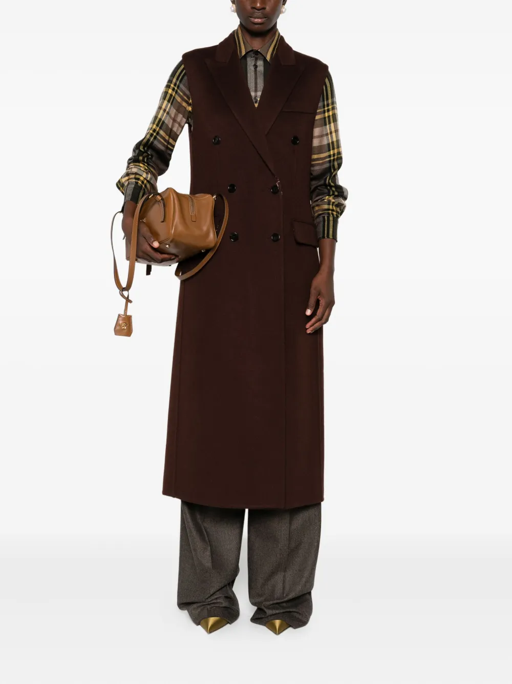 Gucci Mouwloze jas met dubbele rij knopen Bruin