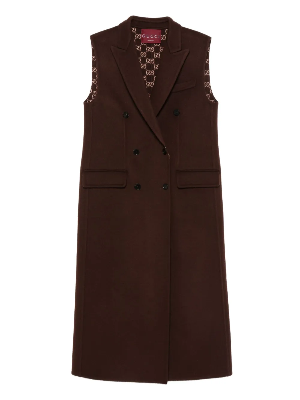 Gucci Mouwloze jas met dubbele rij knopen Bruin