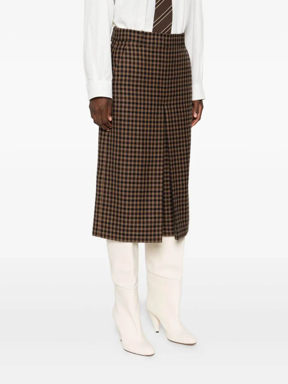 Saint Laurent Straight culotte met gingham ruit Bruin