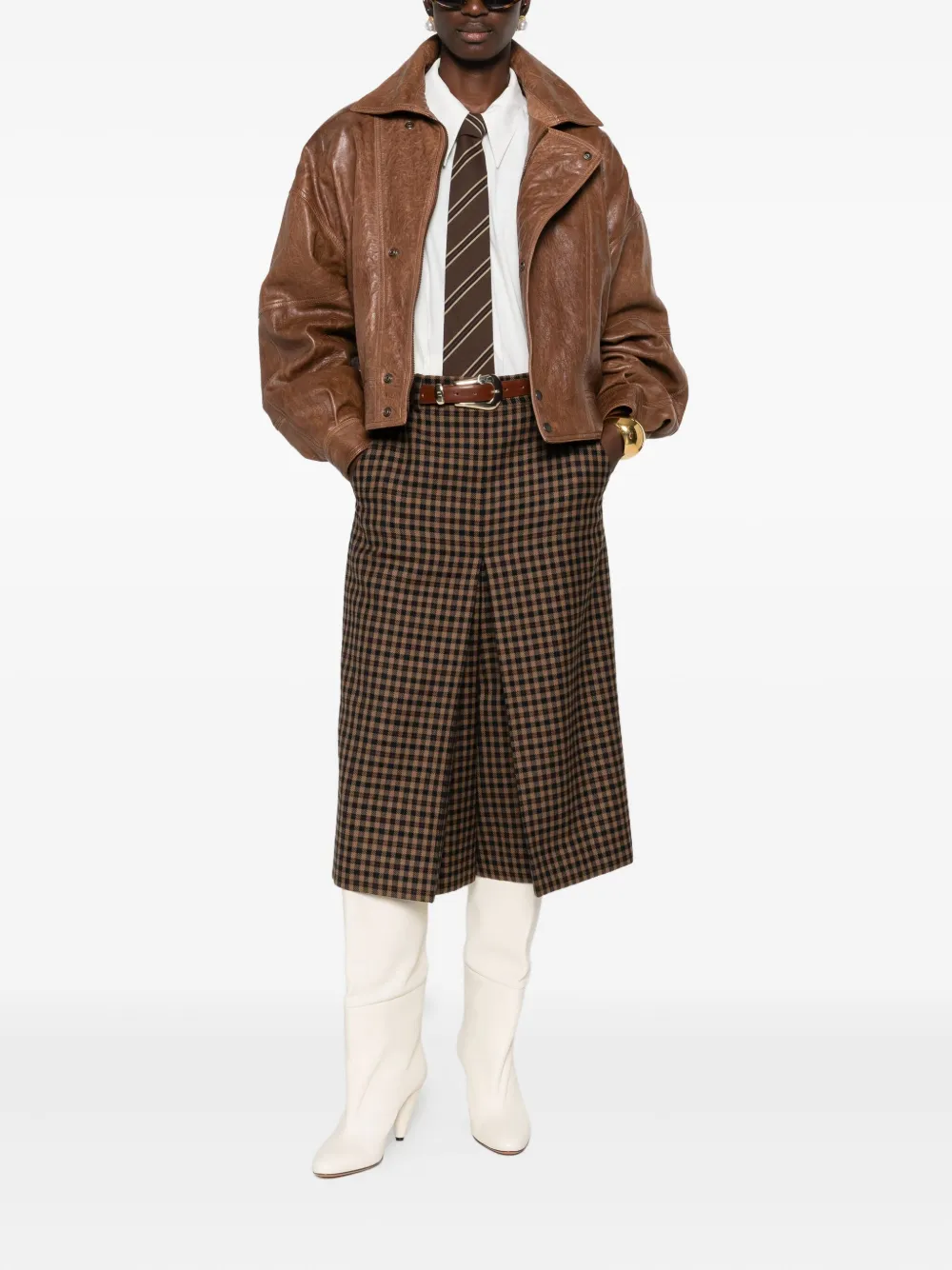 Saint Laurent Straight culotte met gingham ruit Bruin