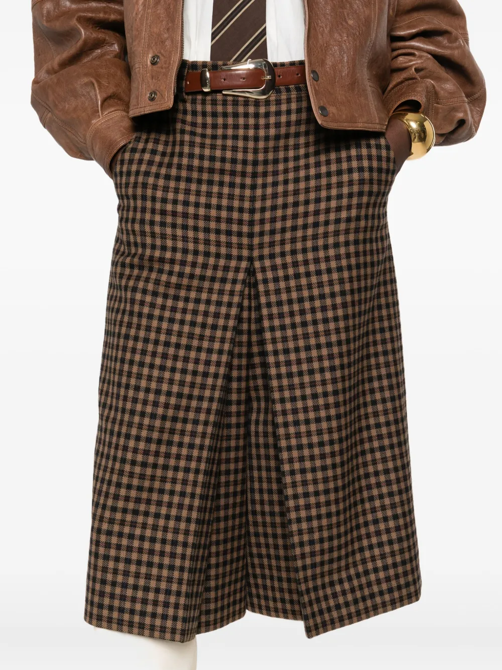 Saint Laurent Straight culotte met gingham ruit Bruin