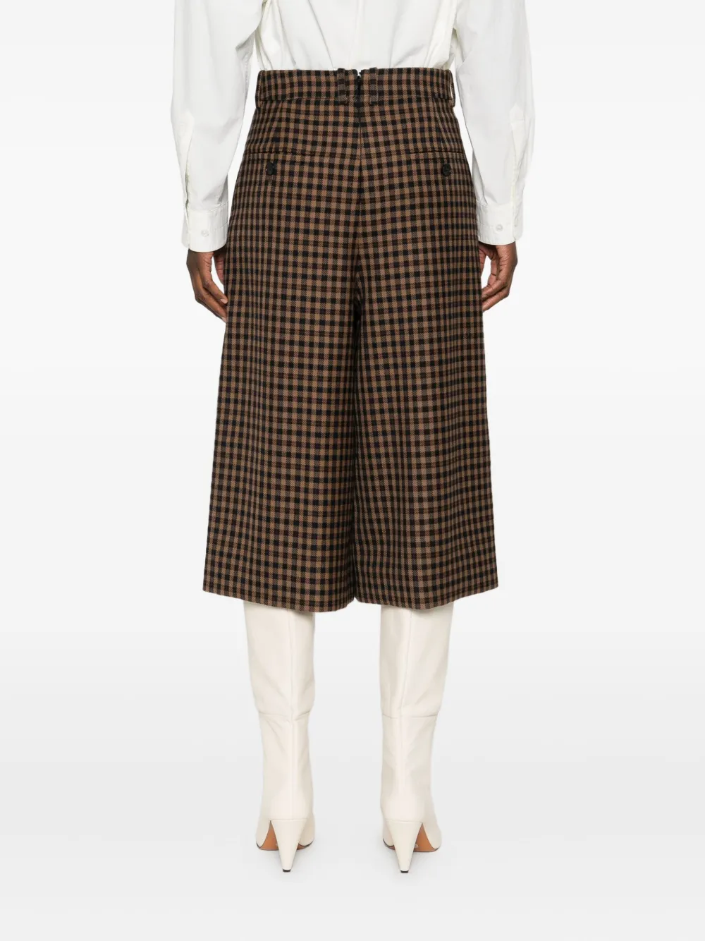 Saint Laurent Straight culotte met gingham ruit Bruin