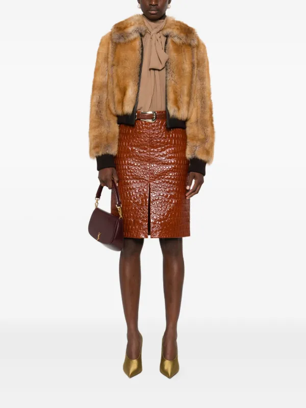 Saint Laurent embossed-leather Short Skirt | Brown | FARFETCH