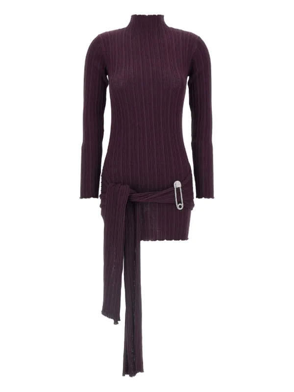 neck sash mini dress Giuseppe Di Morabito ribbed-knit high-neck Sash Mini Dress | Purple