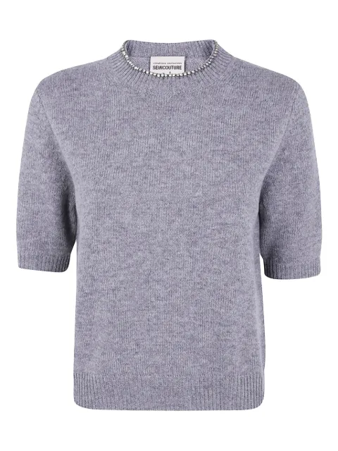 Semicouture crystal-embellished short-sleeve sweater