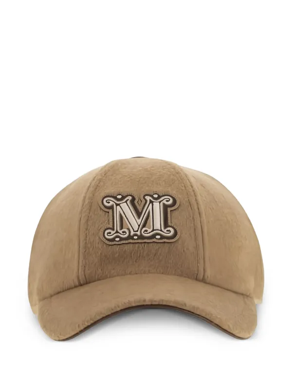 Max Mara FEDORA Logo-patch Camel Wool Cap in Brown
