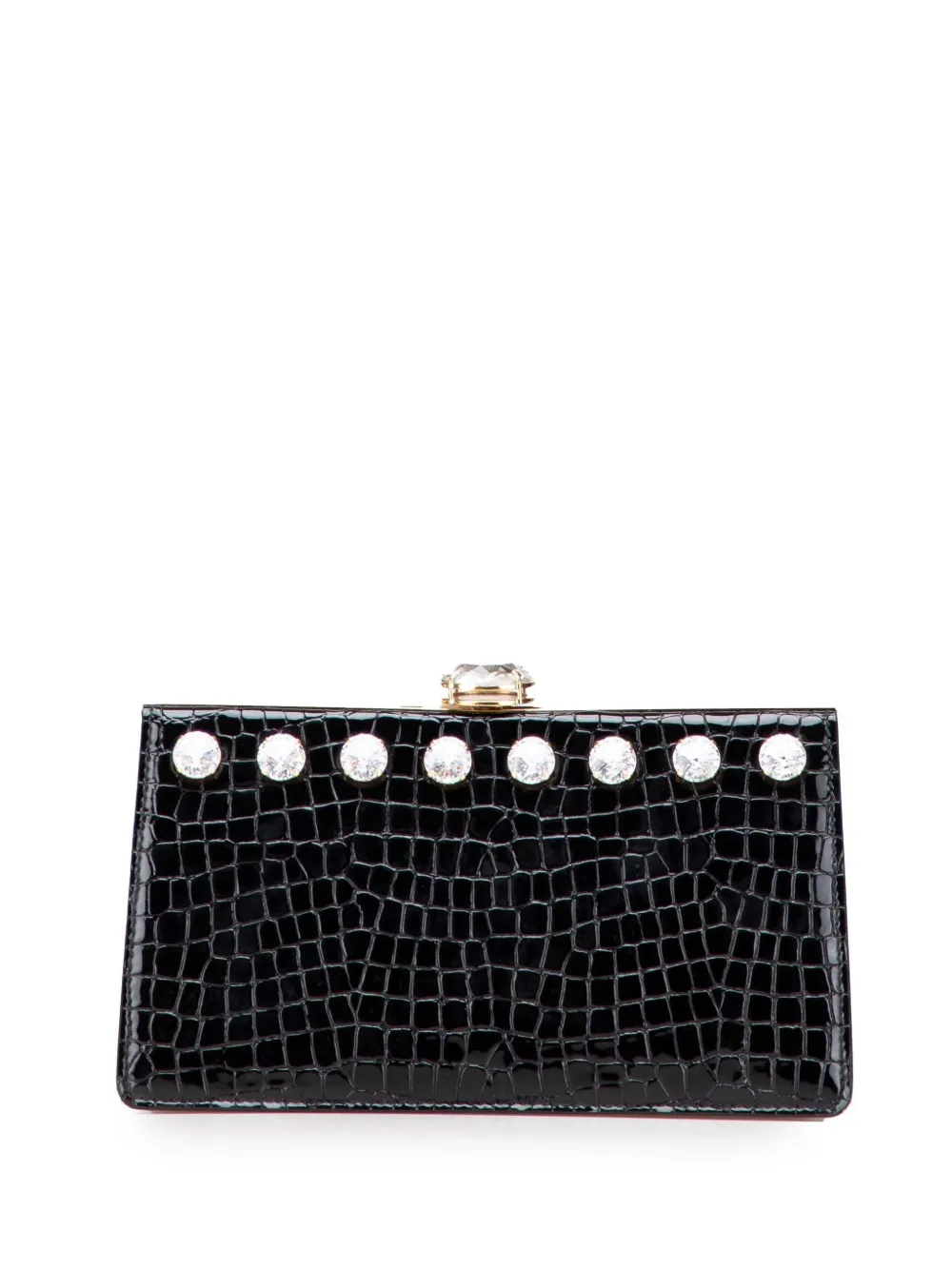 Miu Miu Pre-Owned 2013-2025 Croc Embossed Leather Crystal Embellished Solitaire clutch bag | Black | Image 1