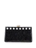 Miu Miu Pre-Owned 2013-2025 Croc Embossed Leather Crystal Embellished Solitaire clutch bag - Black