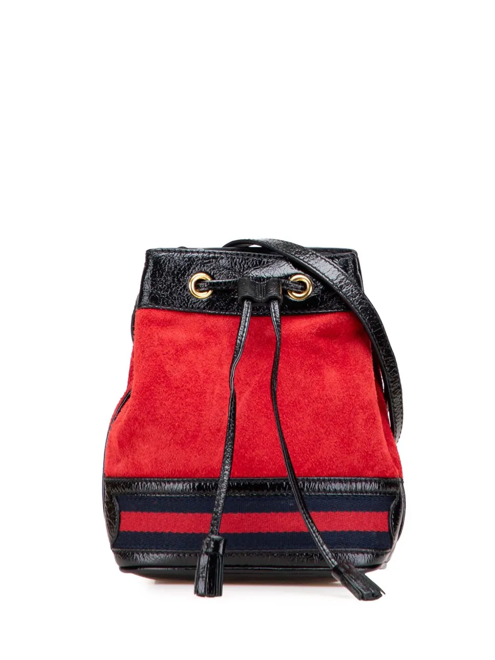 2016-2025 Mini Suede and Patent Web Ophidia bucket bag