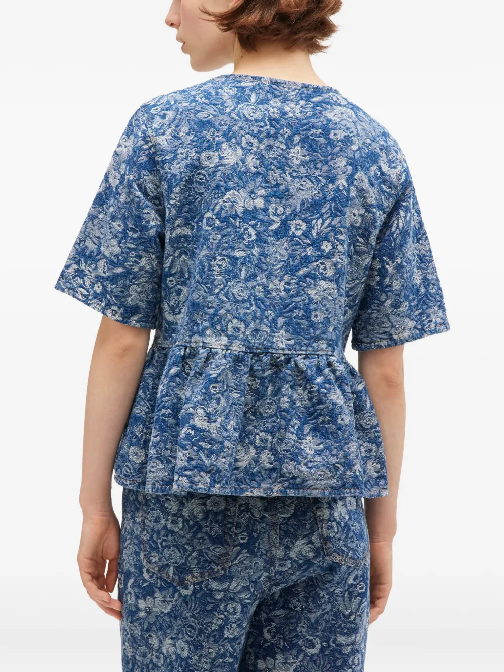 GANNI Peplum blouse met strikdetail Blauw