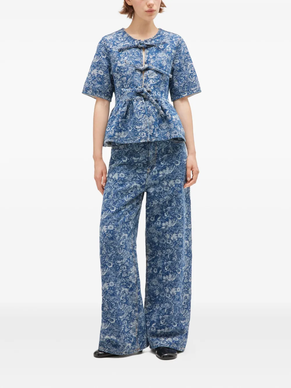 GANNI Peplum blouse met strikdetail - Blauw