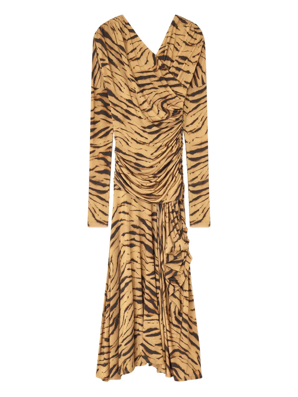 GANNI tiger-print draped midi dress | Neutrals | Image 1