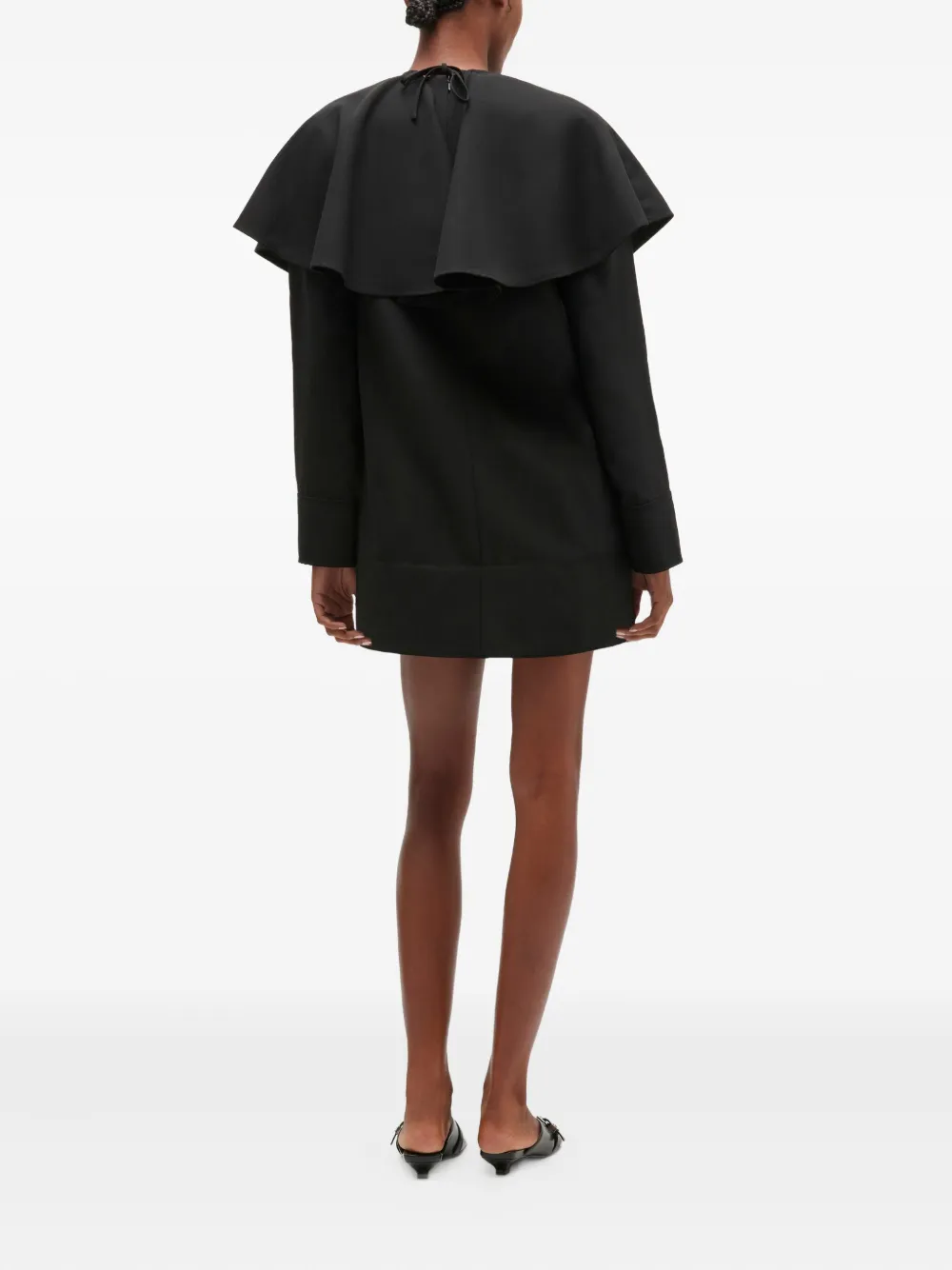 Ganni Light Twill Suiting Circle Collar Mini Dress In Black