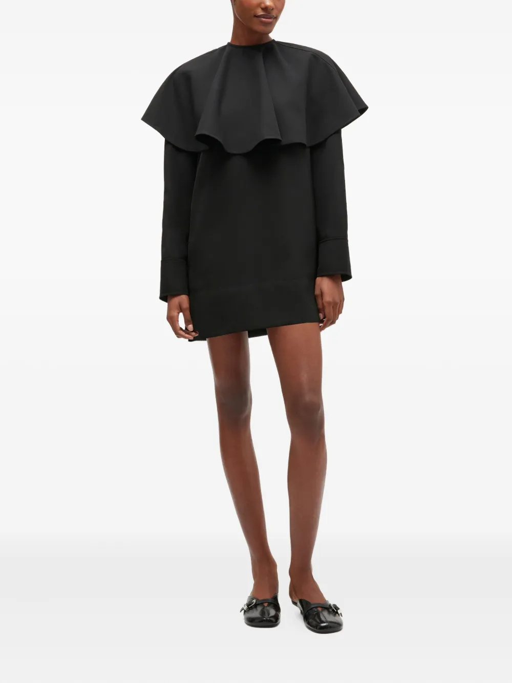 GANNI Mini-jurk met ruches en cape - Zwart