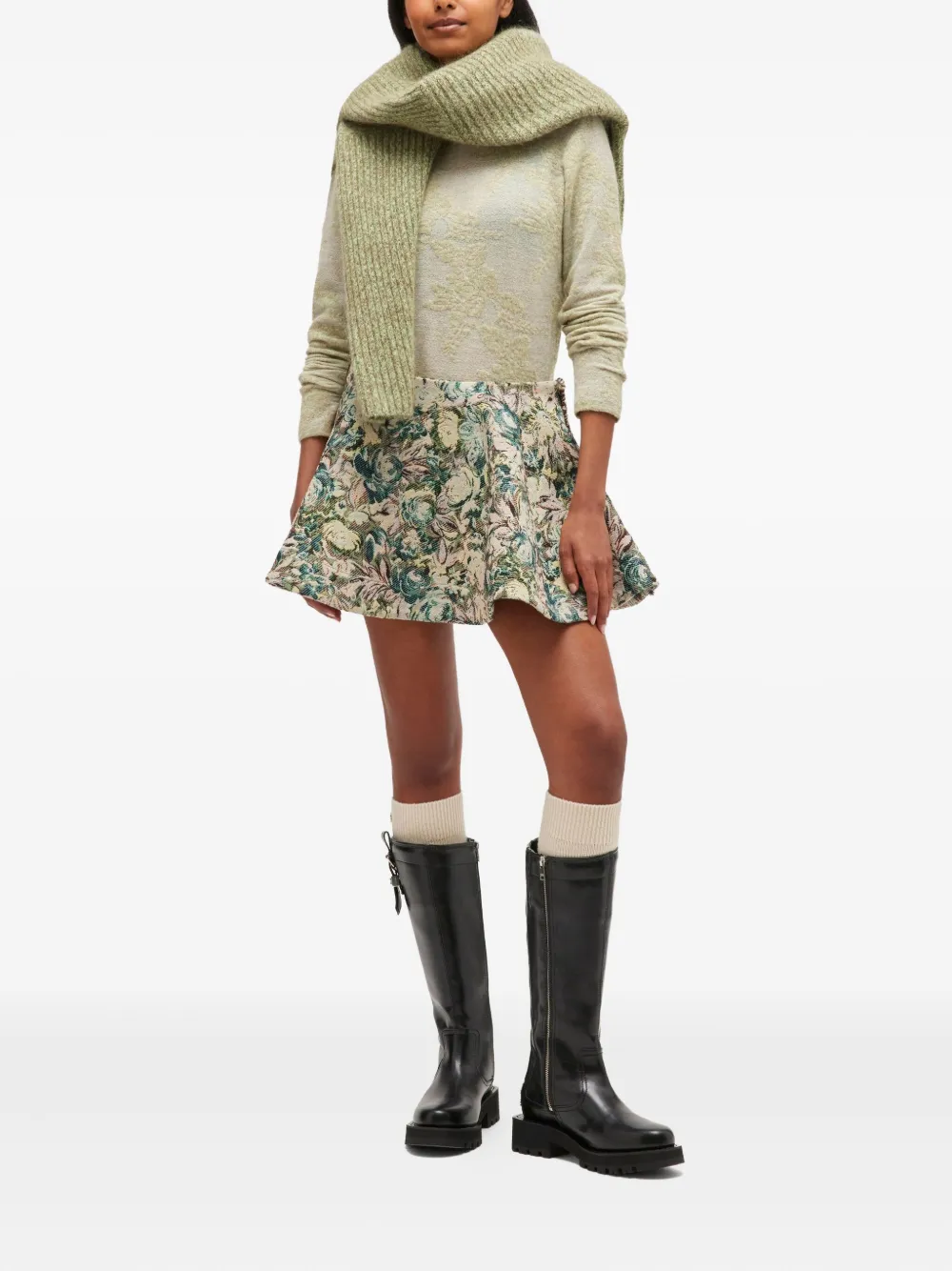 GANNI Flared midi-rok met bloemen-jacquard - Beige