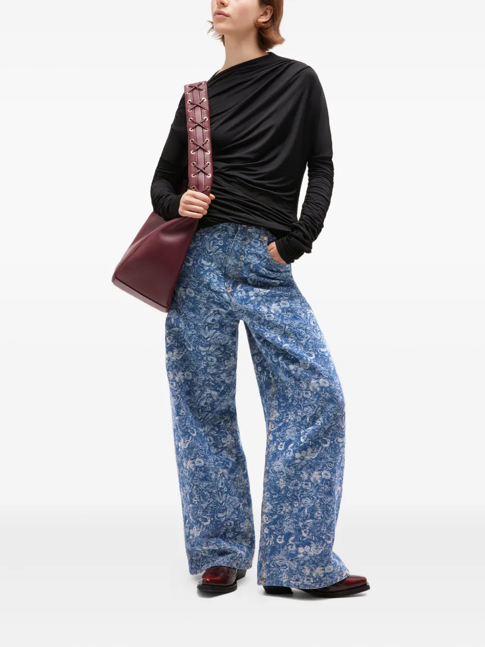 GANNI Jeans met bloemenprint en wijde pijpen - Blauw