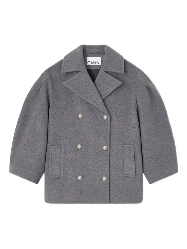 GANNI バルーンスリーブ ダブルコート | グレー | FARFETCH JP