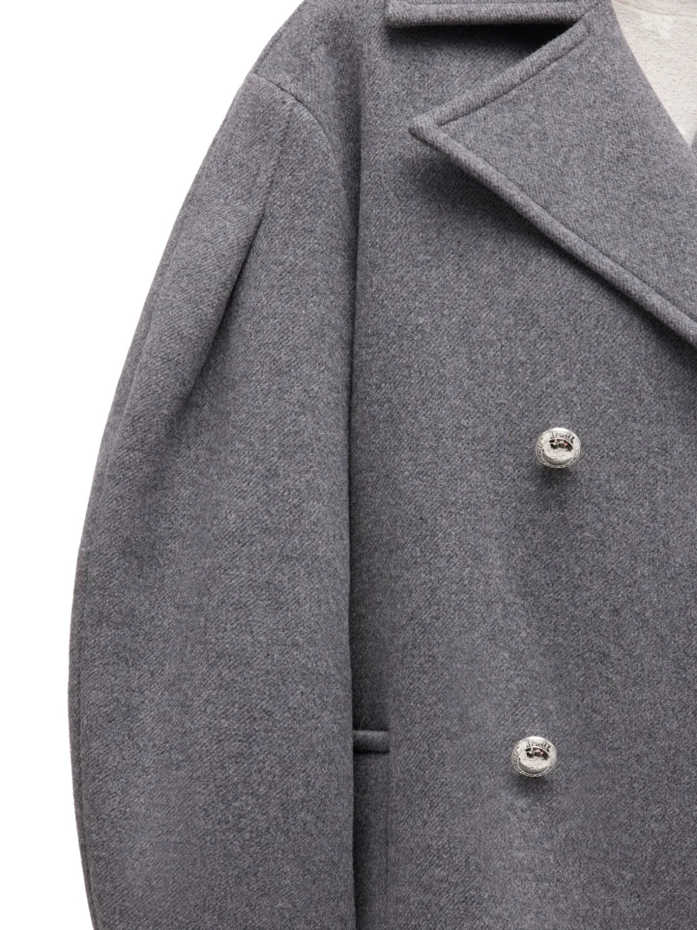 Ganni Double-breasted Oversized Coat Featuring Pockets In Gray
