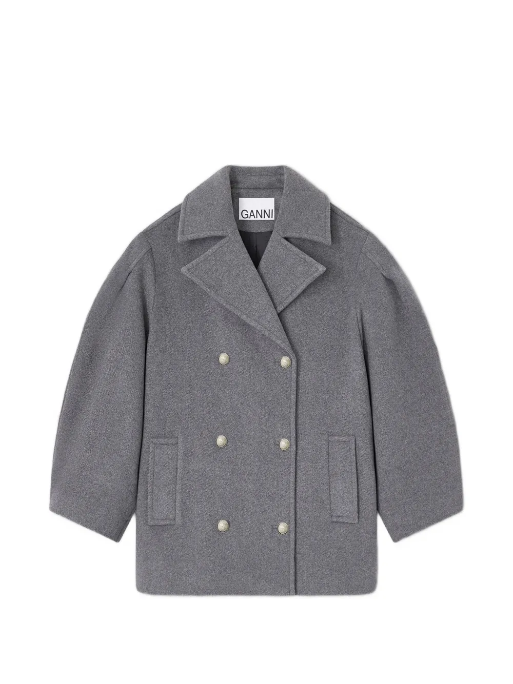 GANNI balloon-sleeves double-breasted coat - Grey