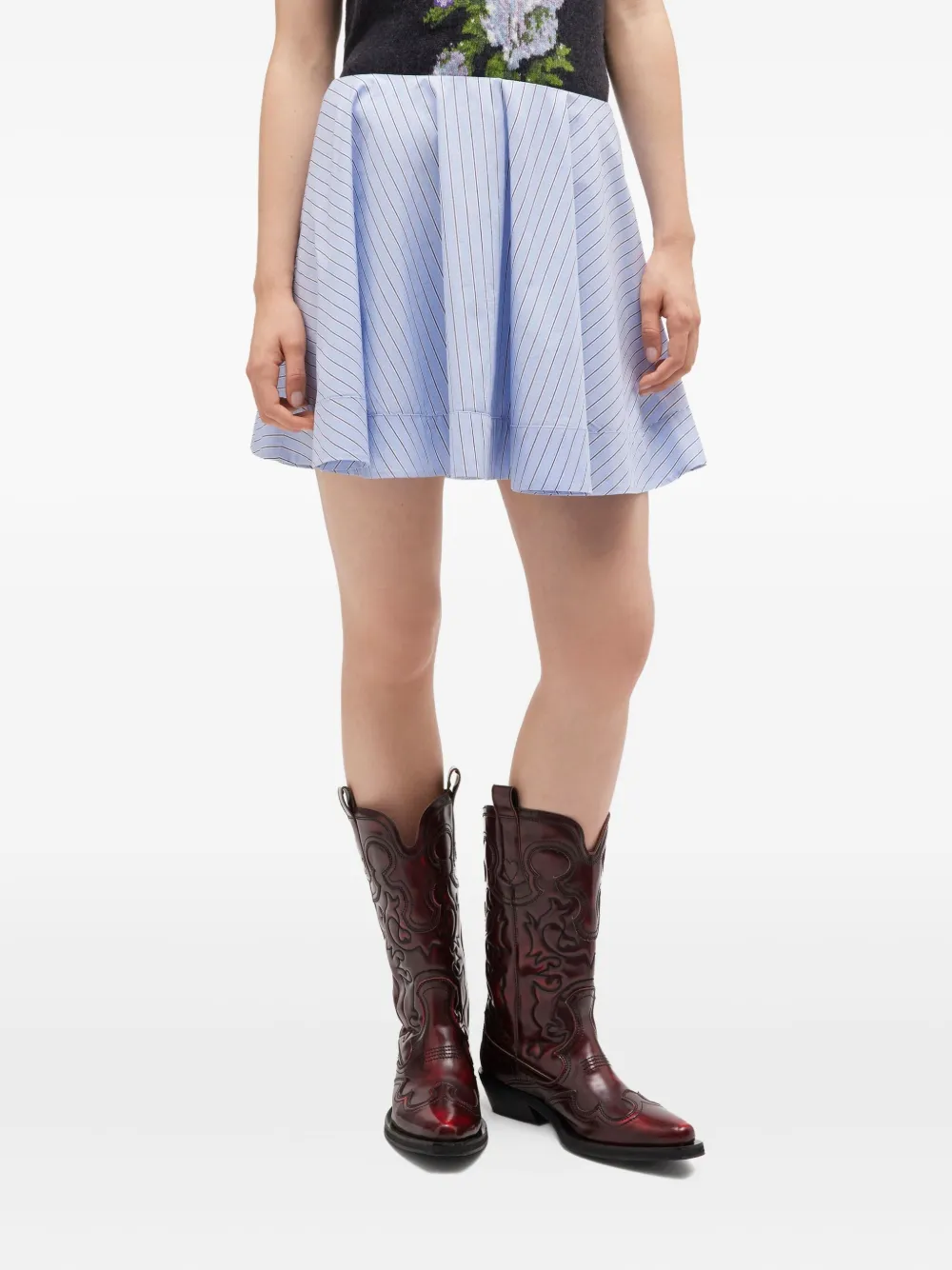 GANNI circle stripe cotton mini skirt Blauw