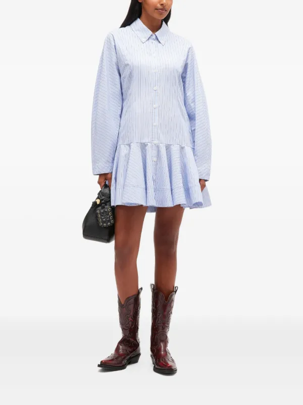 GANNI ストライプシャツドレス GANNI ストライプ ミニシャツドレス | ブルー | FARFETCH JP