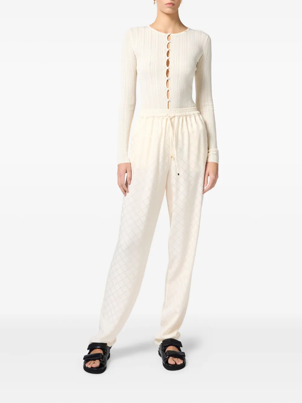 Elisabetta Franchi ribbed button-down top Geel