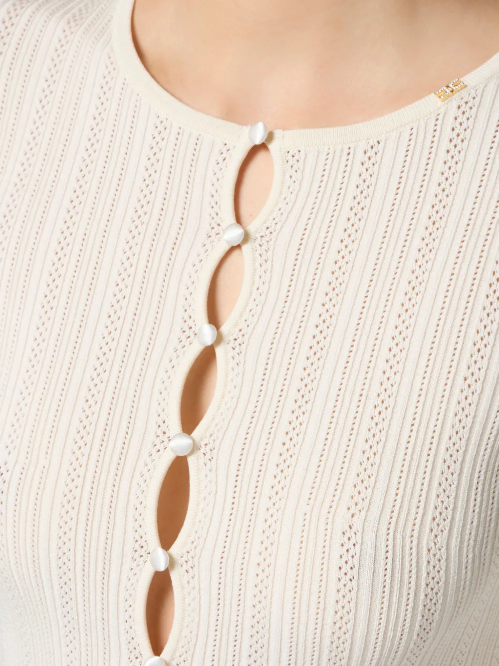 Elisabetta Franchi ribbed button-down top Geel