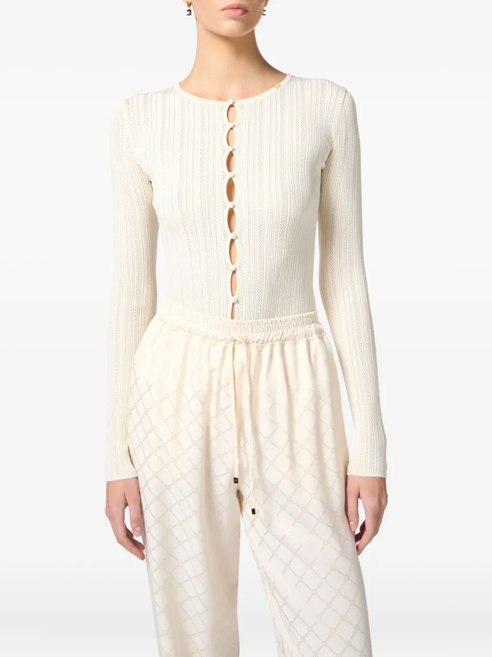 Elisabetta Franchi ribbed button-down top Geel