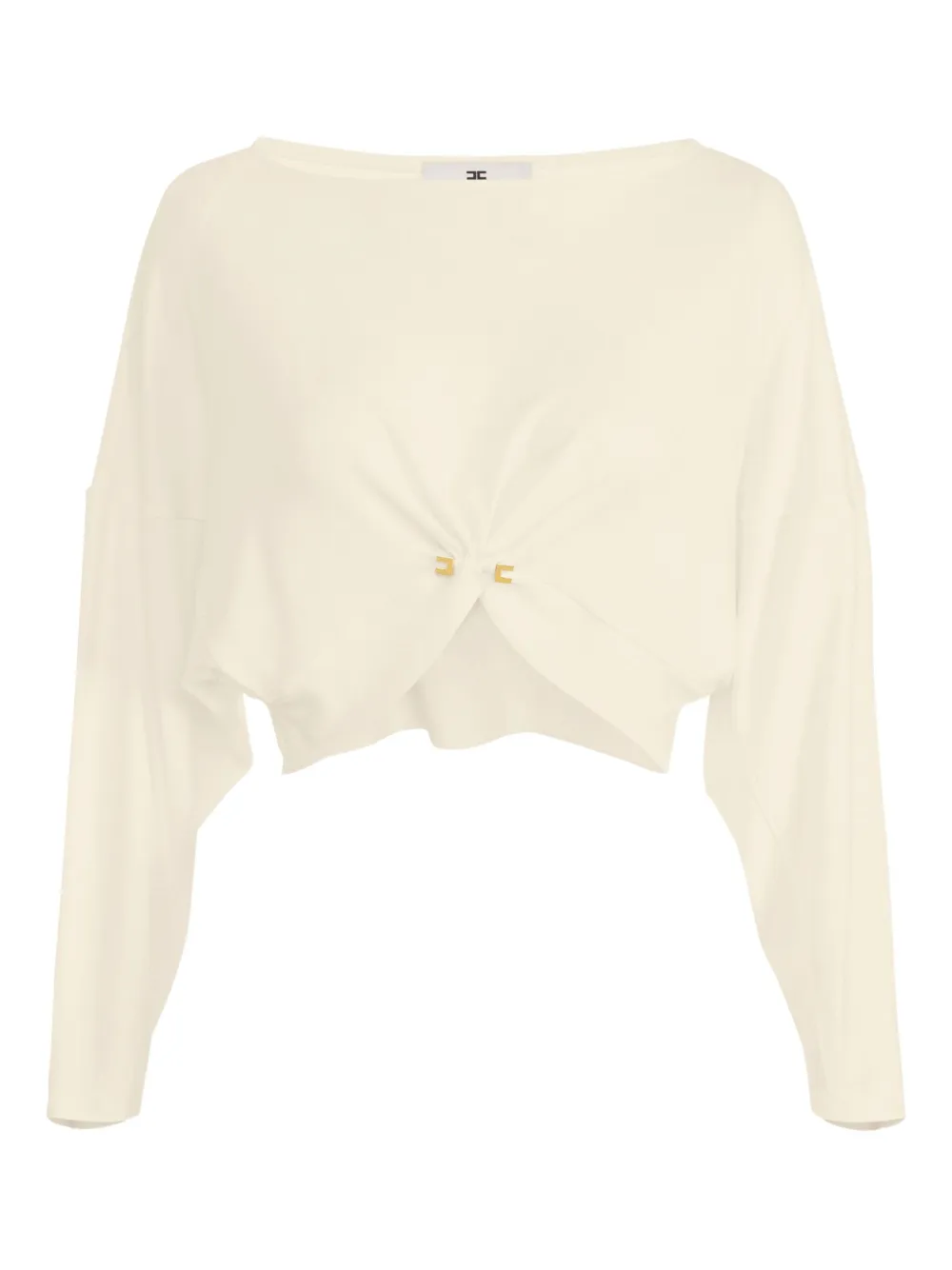 Elisabetta Franchi knot-detail long-sleeves T-shirt Geel