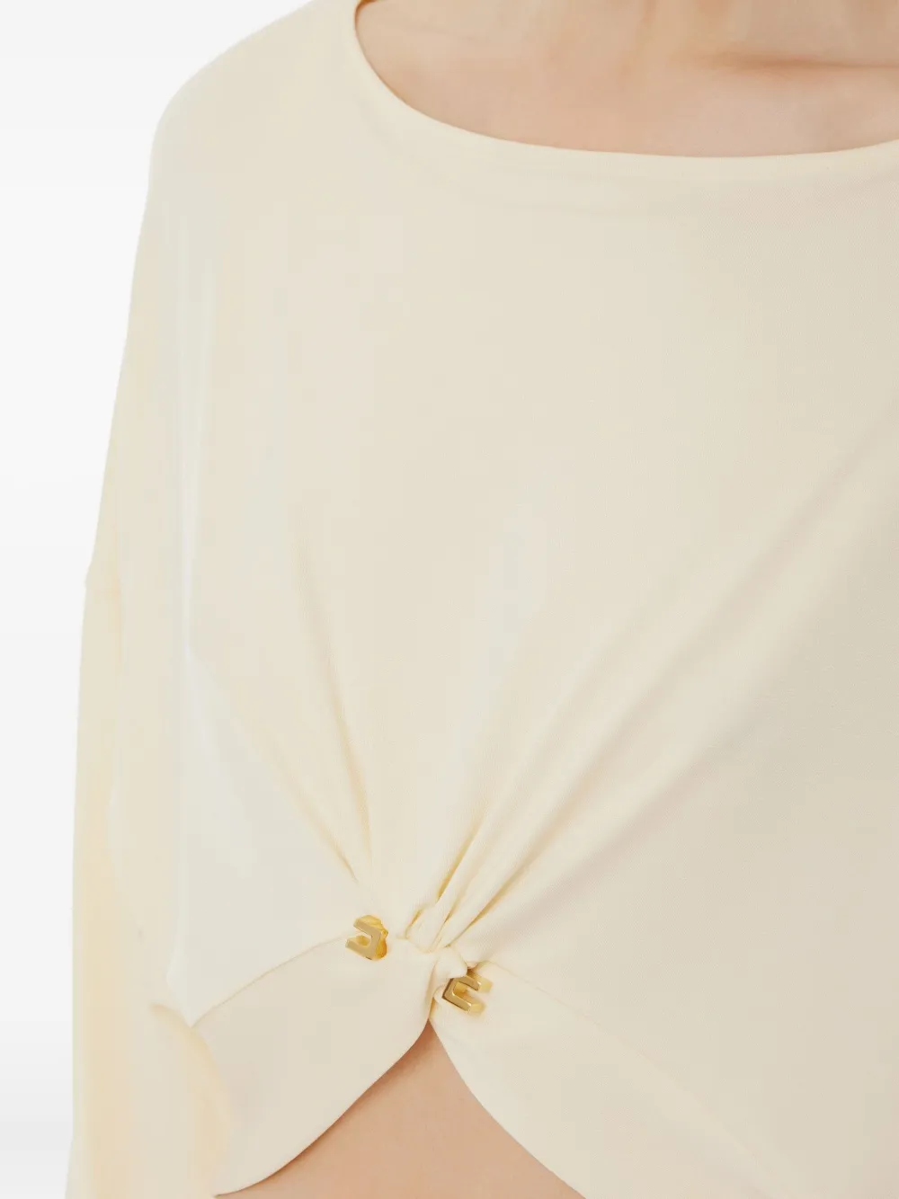 Elisabetta Franchi knot-detail long-sleeves T-shirt Geel